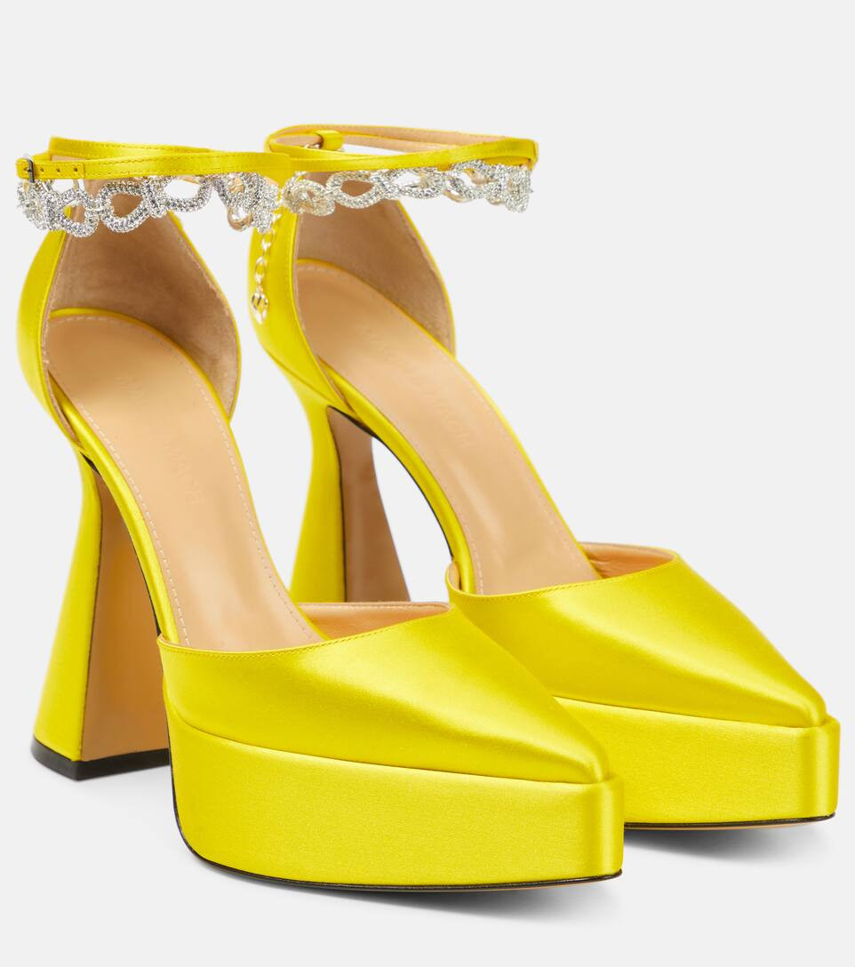 Bow Chain embellished satin platform pumps | Mytheresa (US/CA)