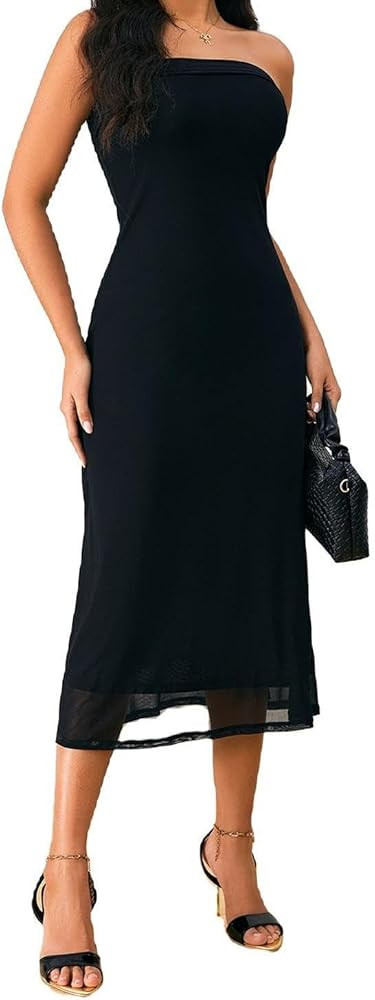 SOLY HUX Women's Strapless Midi Dress Tube Top Off Shoulder Sleeveless Fitted Cocktail Club Party... | Amazon (US)