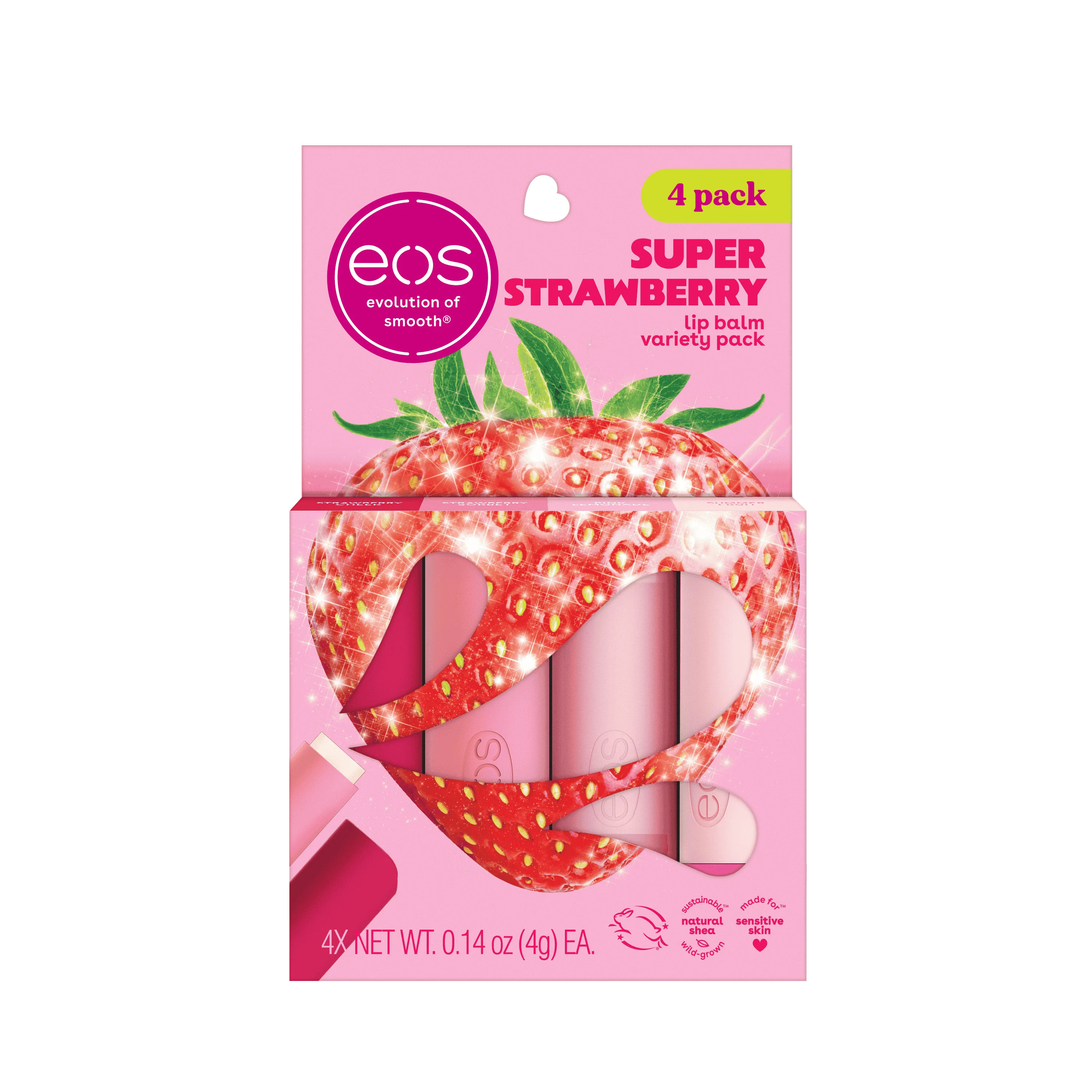 eos Super Strawberry Lip Balm Variety Pack, Made for Sensitive Skin, 0.14 oz, Pack of 4 - Walmart... | Walmart (US)