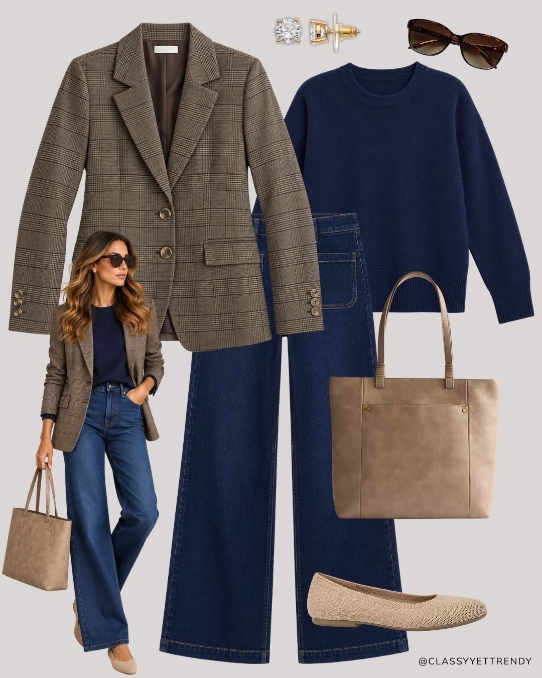 Modern Heritage Autumn Neutrals Capsule: 12 Tops, Bottoms, Layers and Shoes, many outfits! ✔️ Create several looks with classic and timeless staples - including wide-leg jeans, white shirt, navy sweater, mock neck top - elevated with just a few seasonal gems like an argyle cardigan, plaid blazer and heeled boots.🍂 Effortless, versatile, and polished!🤎 Which outfit is your favorite? 

#fallstyle #autumnvibes #autumnoutfit #browntones #capsulewardrobe