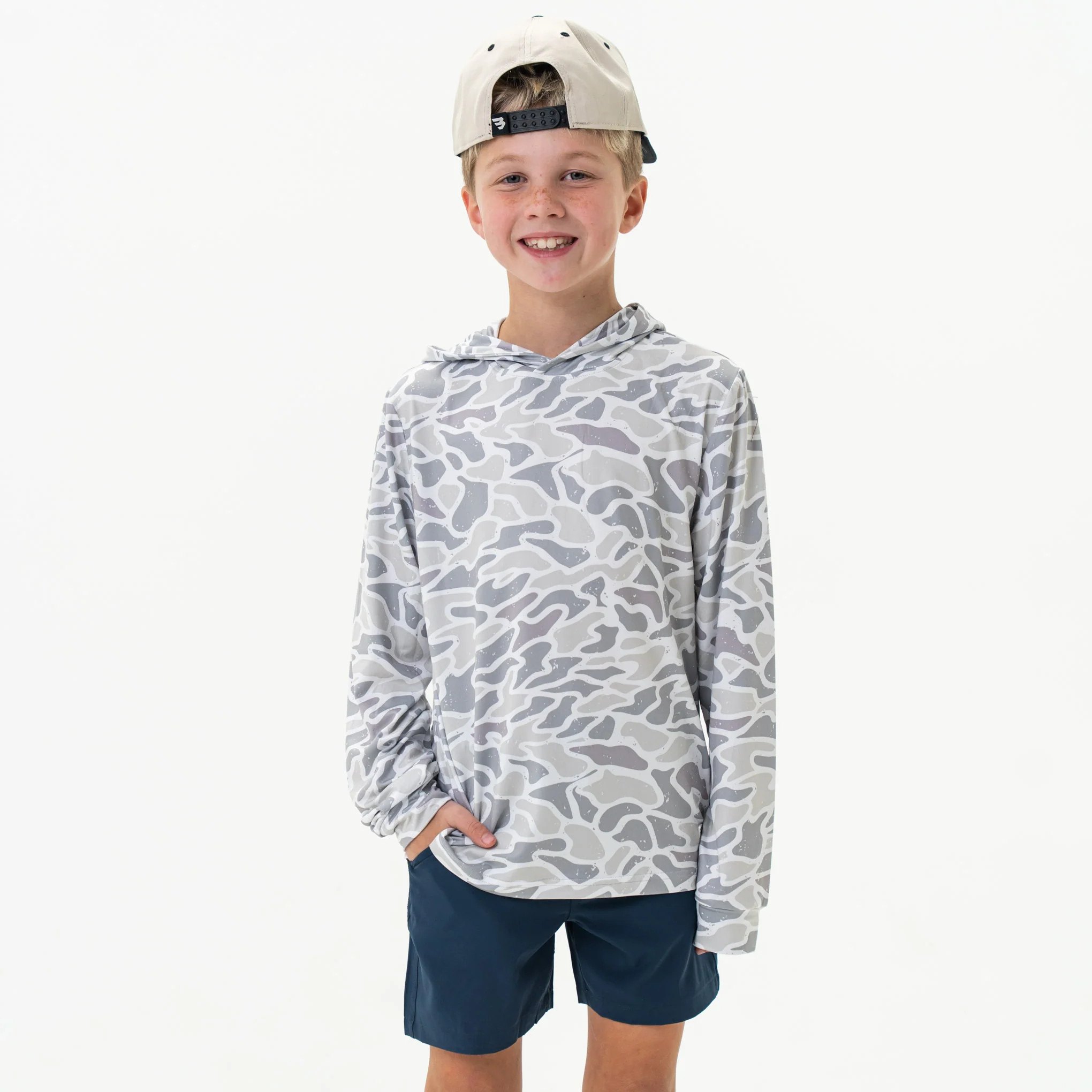 Youth White Camo Performance Hoodie | BURLEBO | BURLEBO