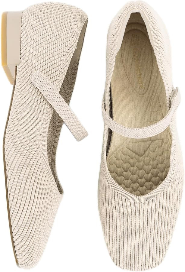 Women's Mary Jane Flats with Arch Support, Square Toe Ballet Flats, Comfortable Knit Dress Shoe | Amazon (US)