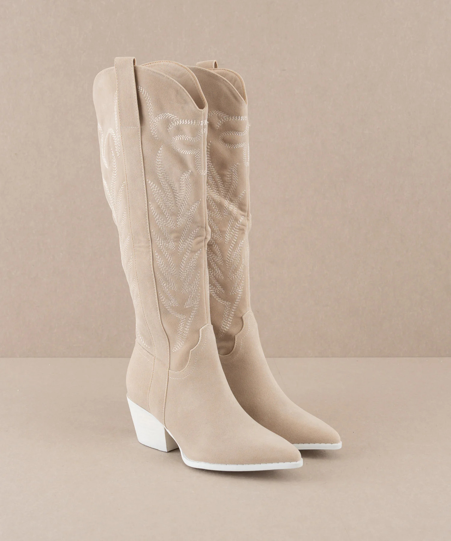 The Samara - Beige Embroidered Tall Western Boot | Oasis Society