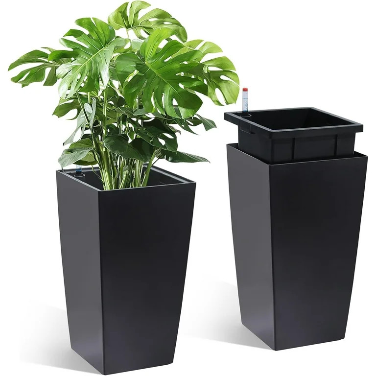 16" Tall Planters Set of 2, Outdoor＆Indoor Black Planter Pots, High Front Porch Planter Pots wi... | Walmart (US)