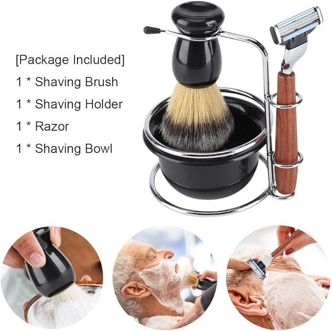 Mens Shaving Kit, 4 Piece - Includes Manual Razor + Stainess Steel Stand Holder + Shaving Brush+ ... | Amazon (CA)