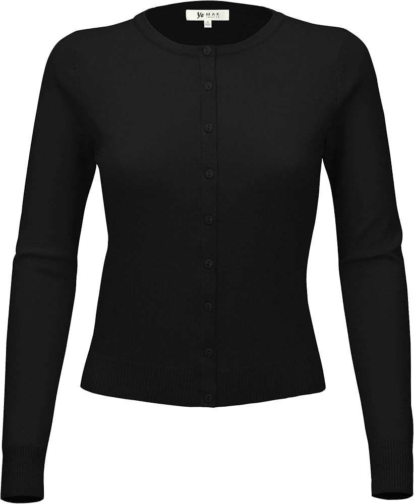 YEMAK Women's Knit Cardigan Sweater – Long Sleeve Crewneck Basic Classic Casual Button Down Sof... | Amazon (US)