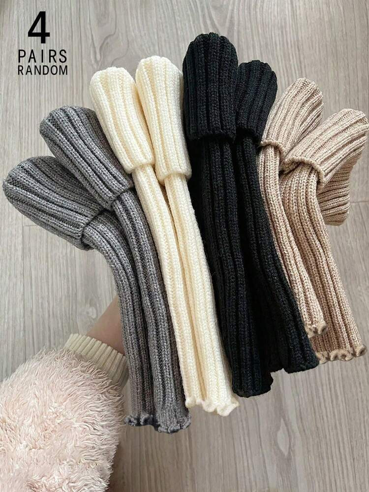 4 Pairs Women's Solid Color Vertical Striped Leg Warmers, Simple Fashion Versatile Autumn/Winter | SHEIN
