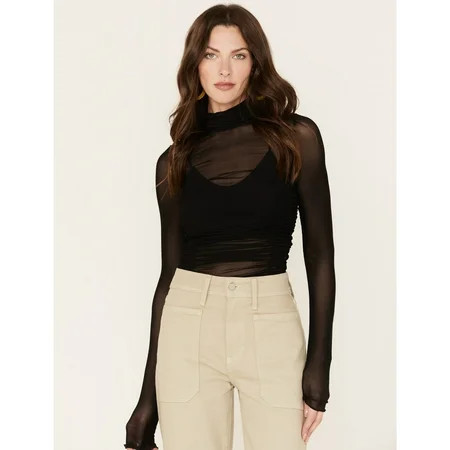 Free People Women s Under It All Ruched Mesh Bodysuit Black X-Small US | Walmart (US)