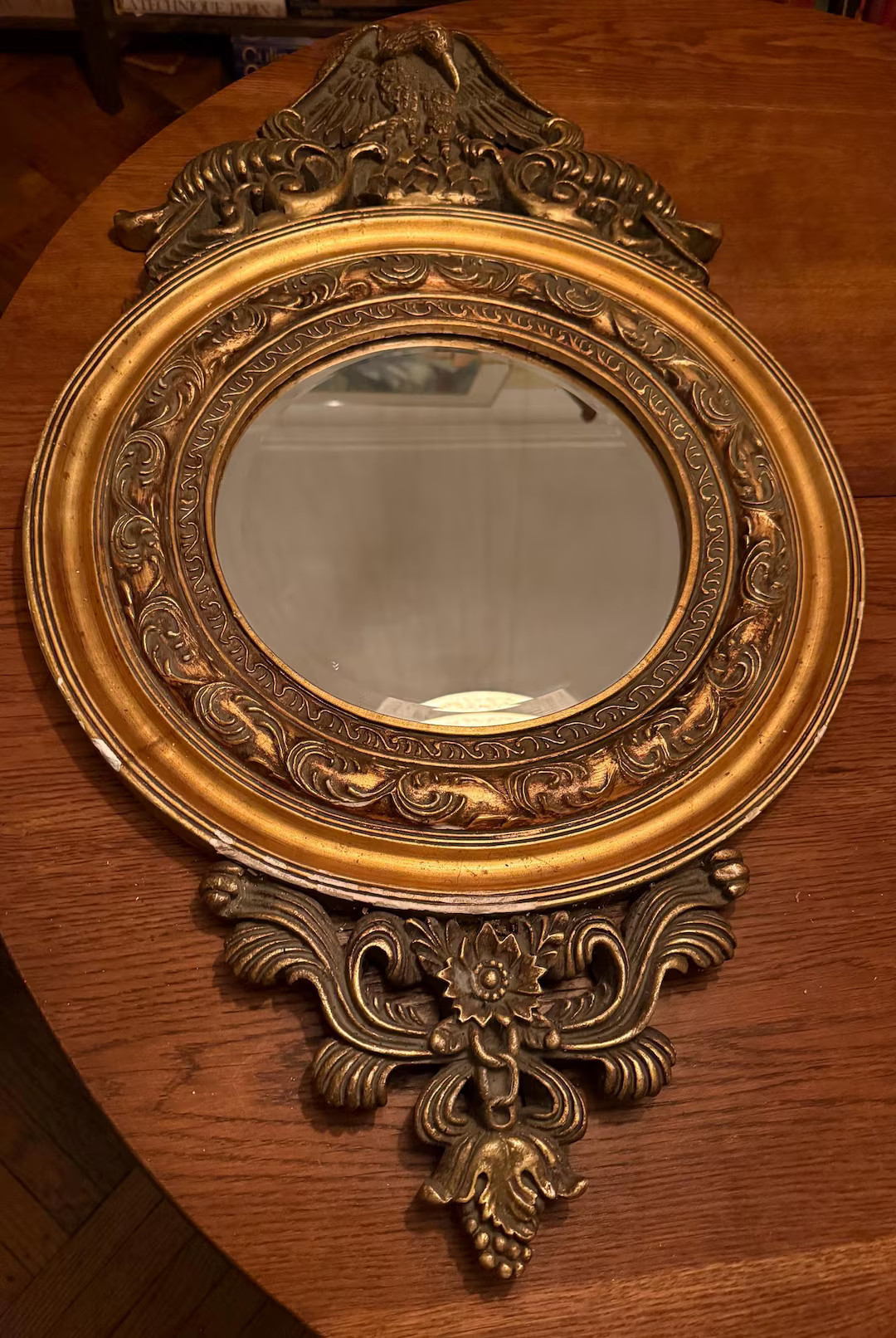 True Vintage Authentic Gold Gilt Eagle crested Regency Beveled Mirror Wood w Gesso | Etsy (US)