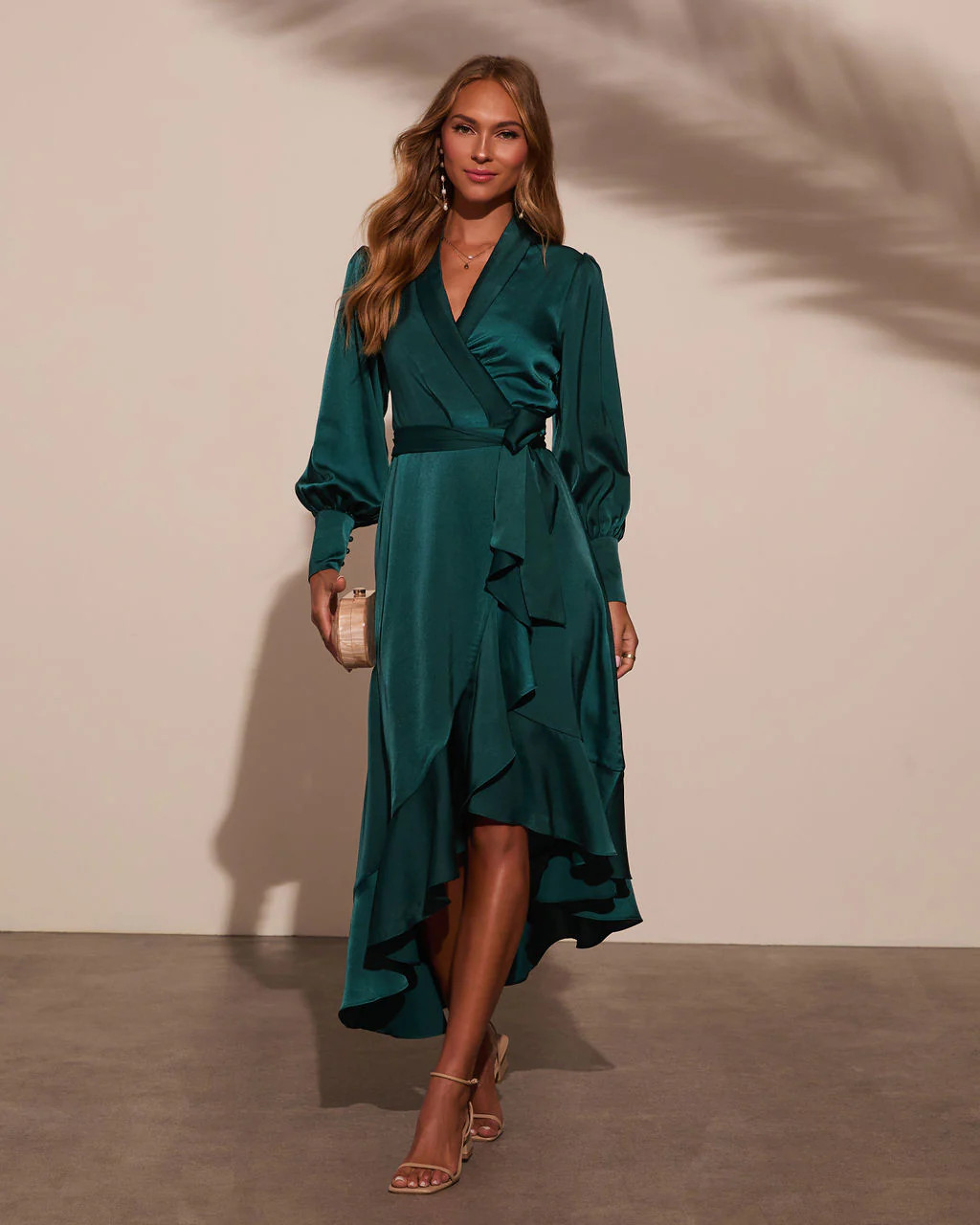 Vilma Satin Wrap Midi Dress | VICI