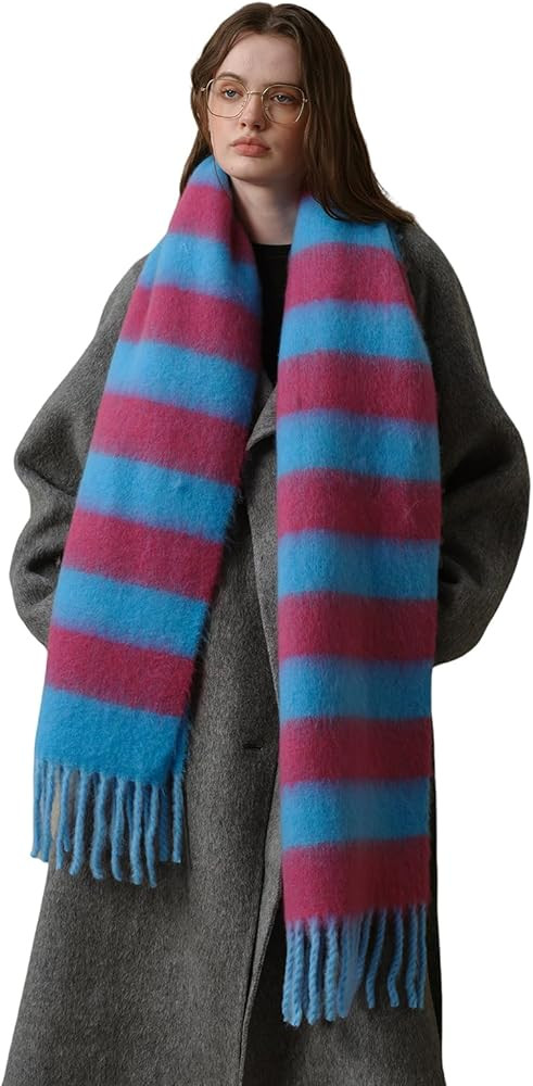 Women's Fall Winter Chunky Scarves Big Thick Warm Knit Blanket Scarf Long Oversized Striped Tasse... | Amazon (US)