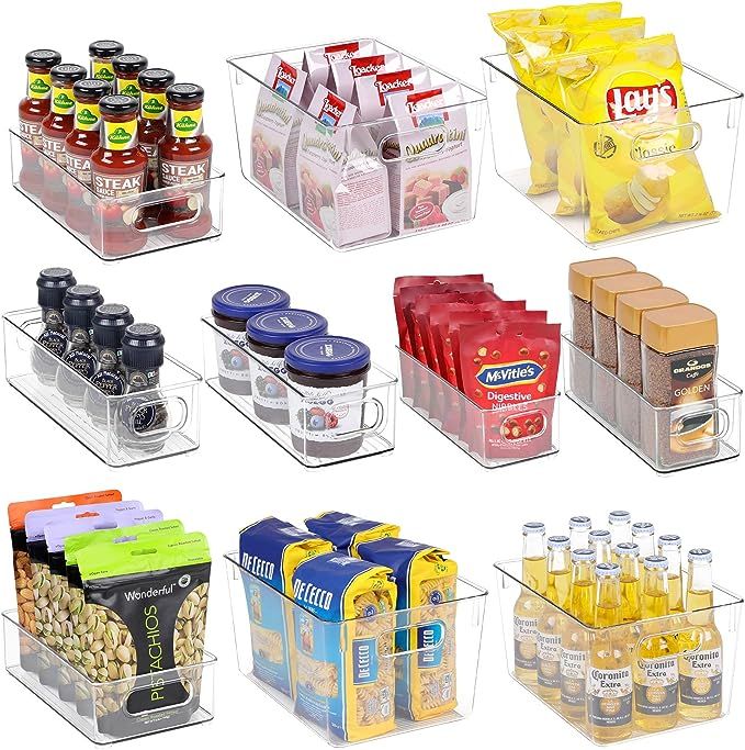 Clear Fridge Organizer Bins Set - 10 Piece Plastic Organizer Fridge Bins with Handle for Freezer,... | Amazon (US)