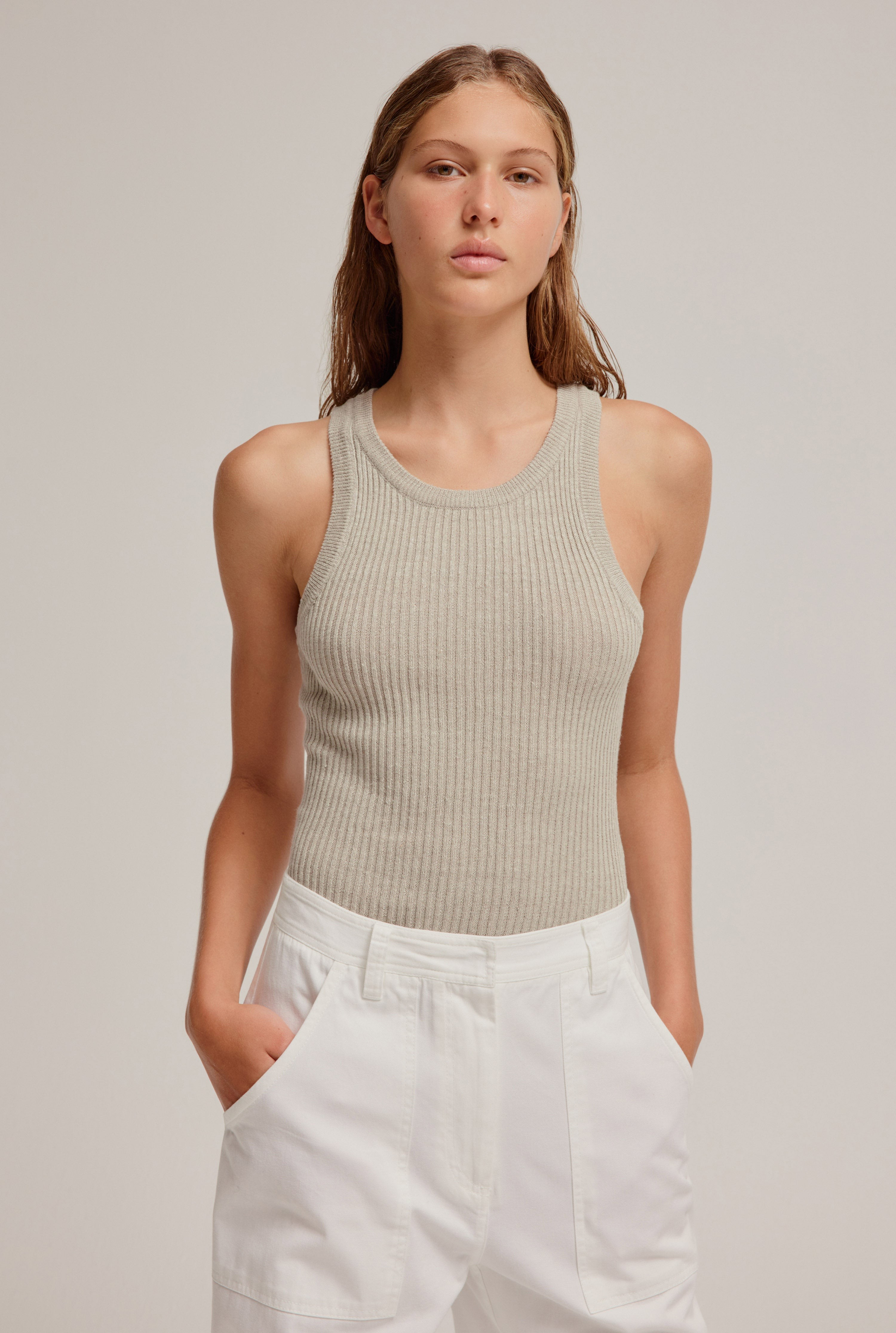 Fitted Rib Tank in Taupe | Venroy | Premium Leisurewear designed in Australia | Venroy AU