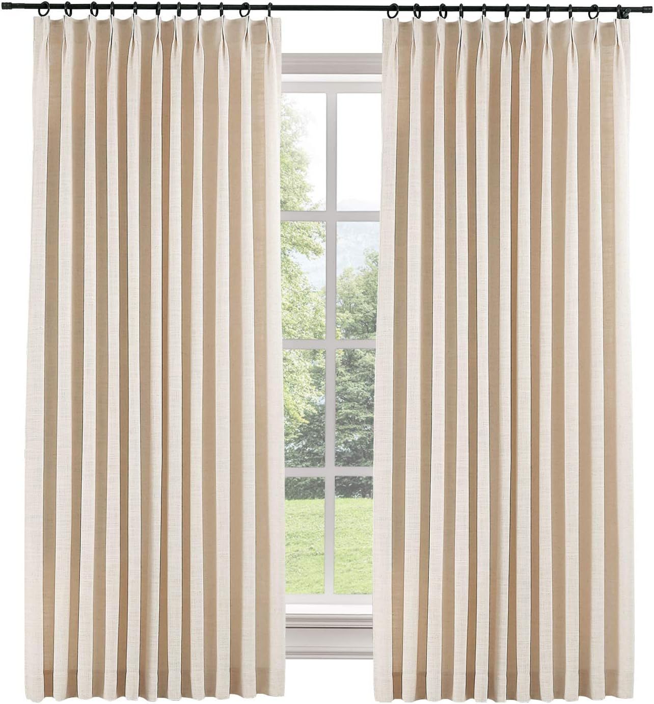 ChadMade Extra Long Curtain 72" W x 102" L Polyester Linen Drape with Blackout Lining Pinch Pleat... | Amazon (US)