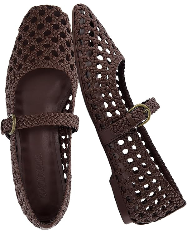 CUSHIONAIRE Weston Women’s Hand Woven Dressy Ballet Flats – Faux Leather Mary Jane with Adjus... | Amazon (US)