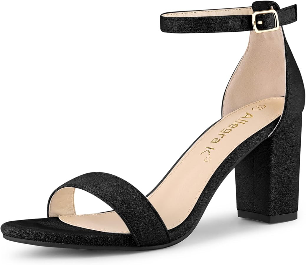 Allegra K Women's Buckle Ankle Strap High Chunky Heels Sandals | Amazon (US)