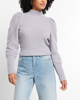 Mock Neck Puff Sleeve Boucle Sweater | Express