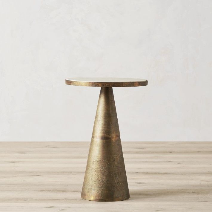 Lark Accent Table, Aluminum, Marble, Antique Brass, White | Williams-Sonoma