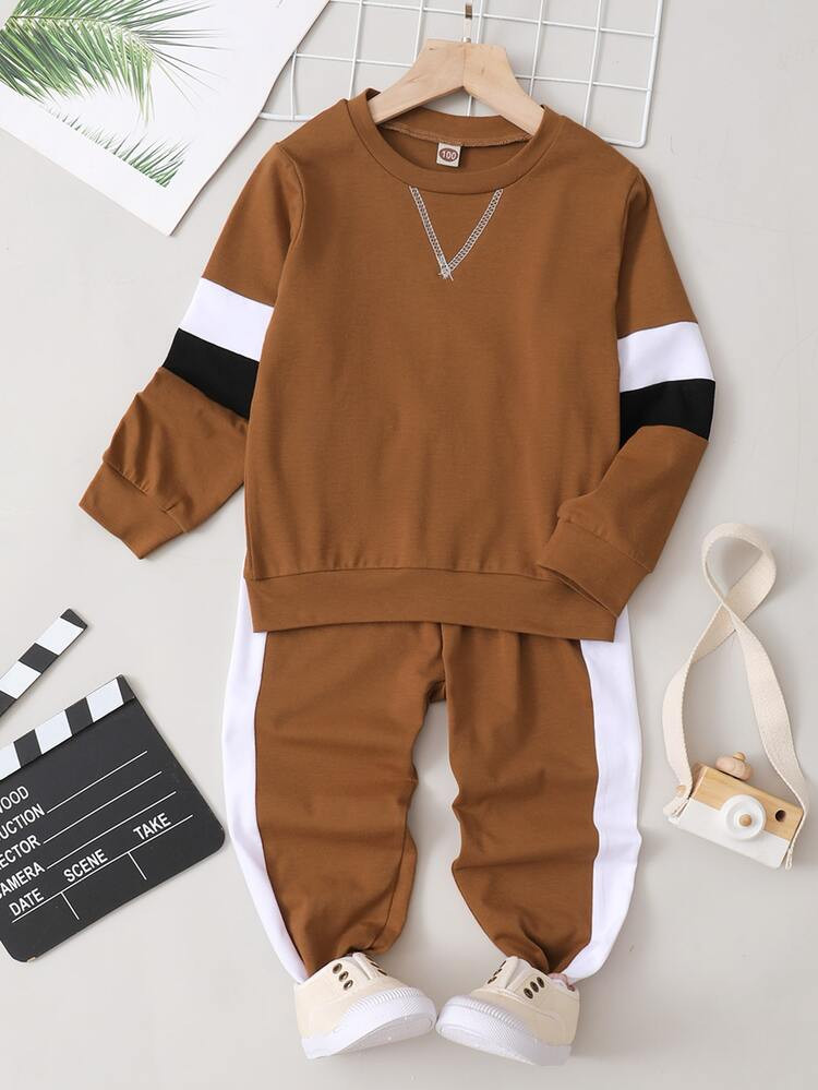 Toddler Boys Colorblock Sweatshirt With Contrast Sideseam Sweatpants | SHEIN