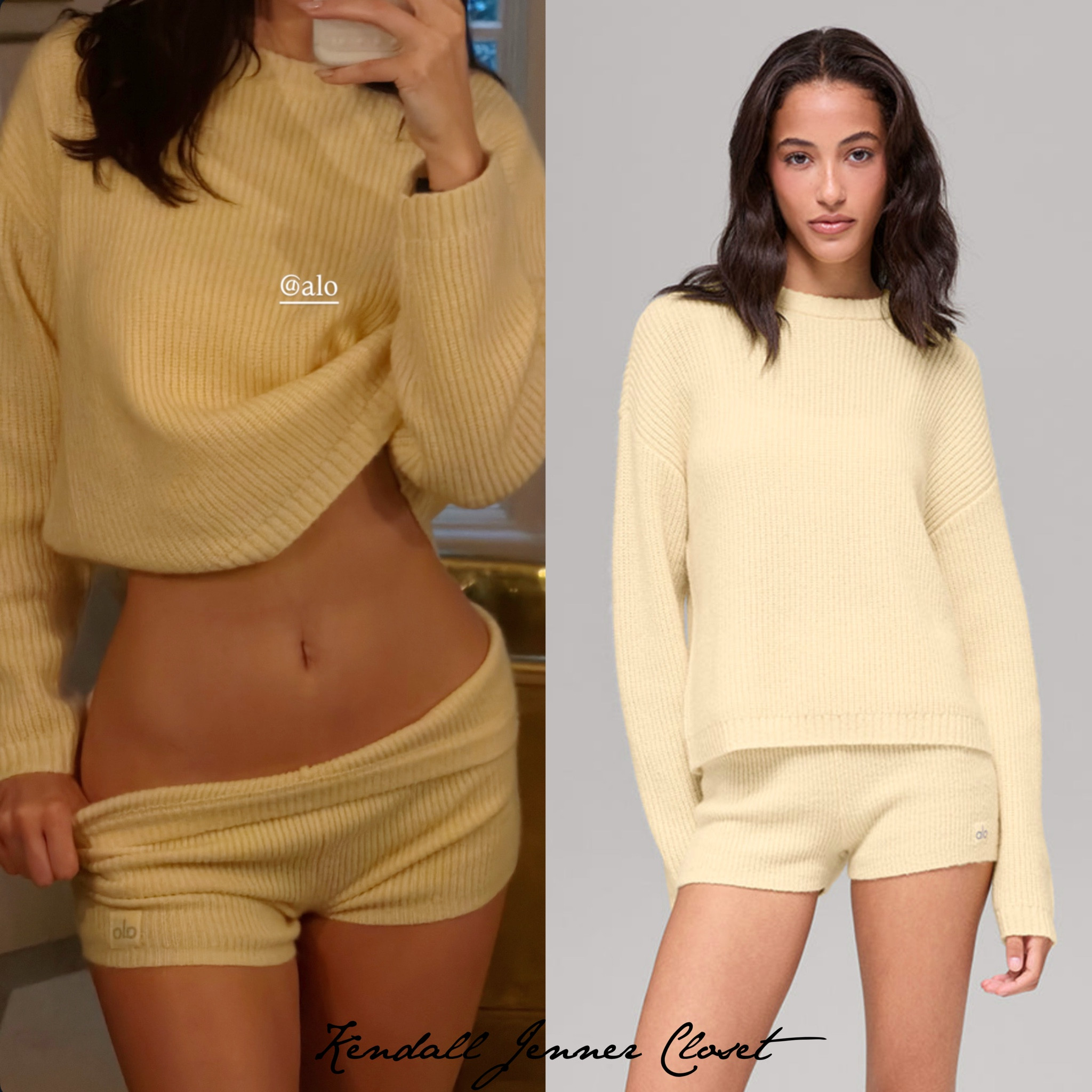 @KendallJenner via her Instagram story!

#KendallJenner wears the @Alo ‘Wool Cashmere Ribbed Noble Crewneck Sweater’ ($348) + ‘Wool Cashmere Ribbed Noble Short’ ($188) in Candlelight Yellow and @TheRow ‘Eva Ballet Flats’ in Deep Burgundy ($890). 🕯️

#LTKActive #LTKootd #LTKfitnessgoals