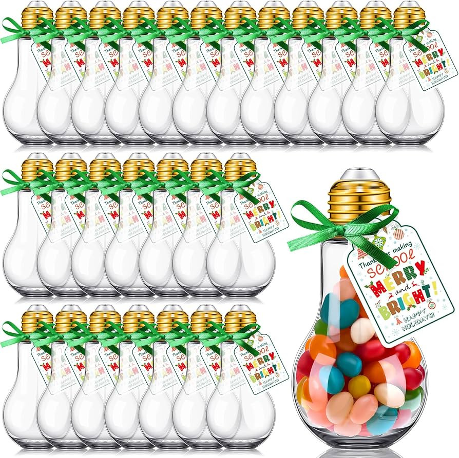 Crtiin 36 Set Christmas Candy Containers Fillable Light Bulb Ornaments 100 ml Clear Plastic Candy... | Amazon (US)