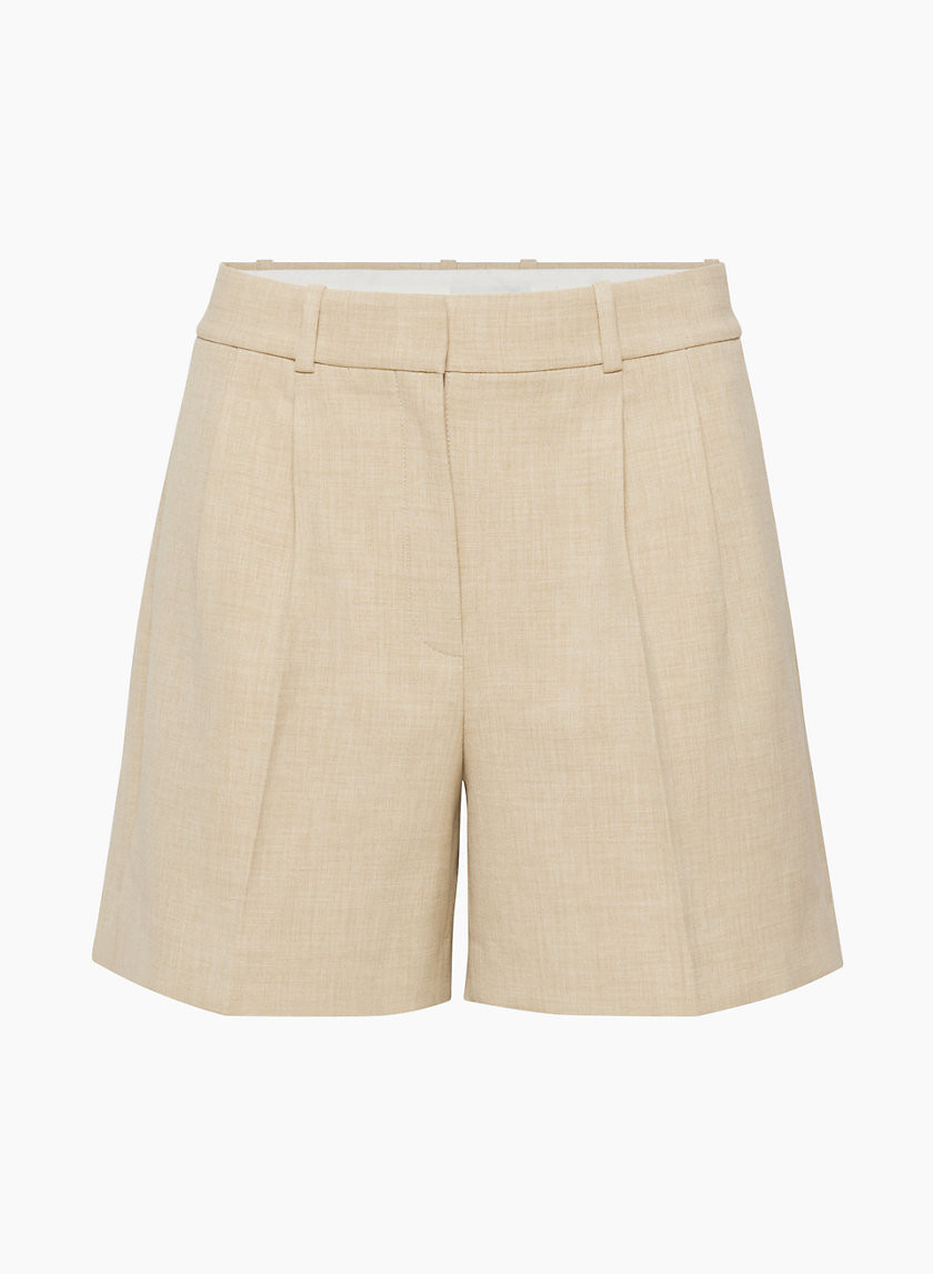 Aritzia Babaton Women's Pleated Mid-Thigh Shorts in Heather Oat Beige size 14 | Aritzia