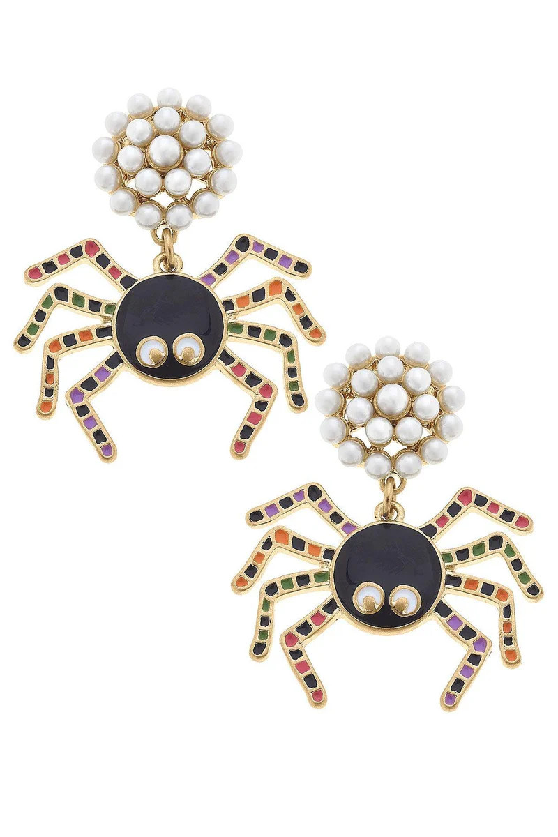 Halloween Enamel Spider Earrings in Black/Multi | CANVAS