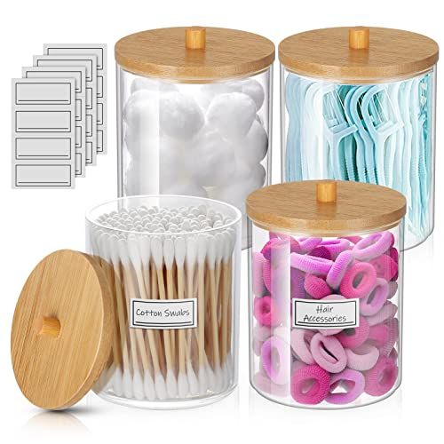 WACAR 4 Pack Qtip Holder, Apothecary Jars with Lids, Q tip Holder Dispenser for Cotton Ball, Cott... | Amazon (CA)