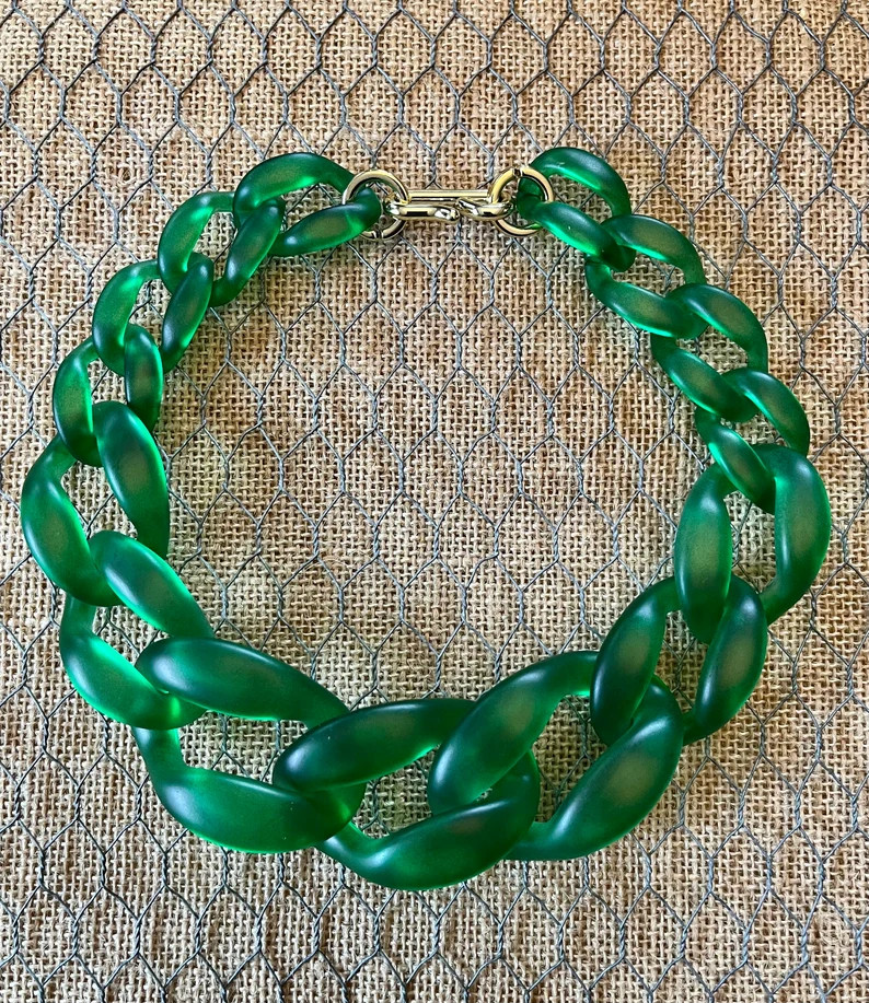Kelly Green Translucent Resin Chunky Chain Lucite Link Housewife Resin Statement Necklace Additio... | Etsy (US)