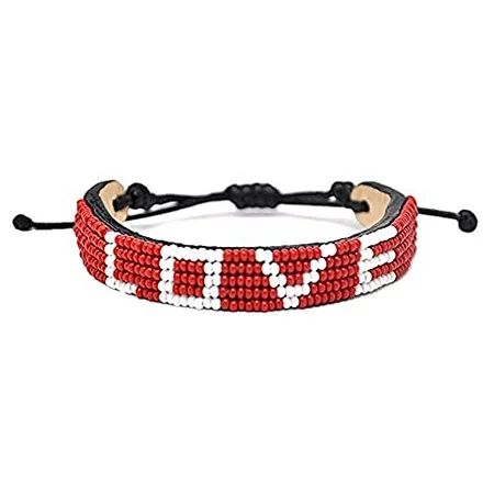 Red Love Jewelry Bracelet for Women & Men Handmade Adjustable Leather African Boho Surfer Beaded Gla | Walmart (US)