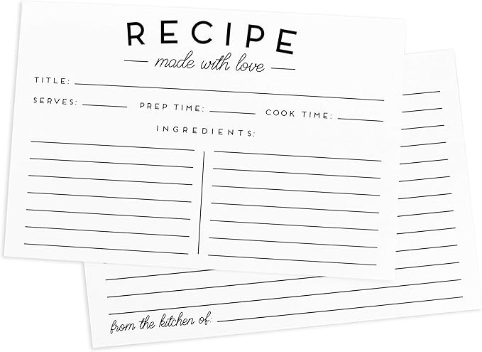 Set of 50 Premium Recipe Cards - 4x6 Double Sided - Black and White Modern Style | Amazon (US)