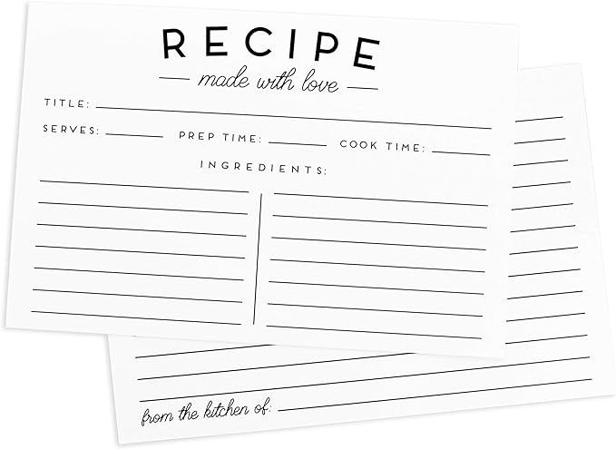 Set of 50 Premium Recipe Cards - 4x6 Double Sided - Black and White Modern Style | Amazon (US)