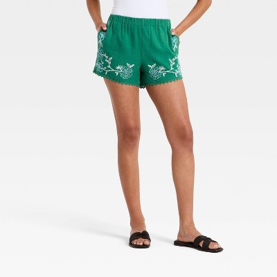 Women's Mid-Rise Cutwork Pull-On Shorts - Universal Thread™ Green XS | Target