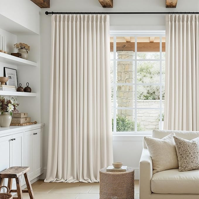 Natural Pinch Pleated Semi Sheer Curtains 120 Inches Long 2 Panels Set for Living Room Bedroom, M... | Amazon (US)