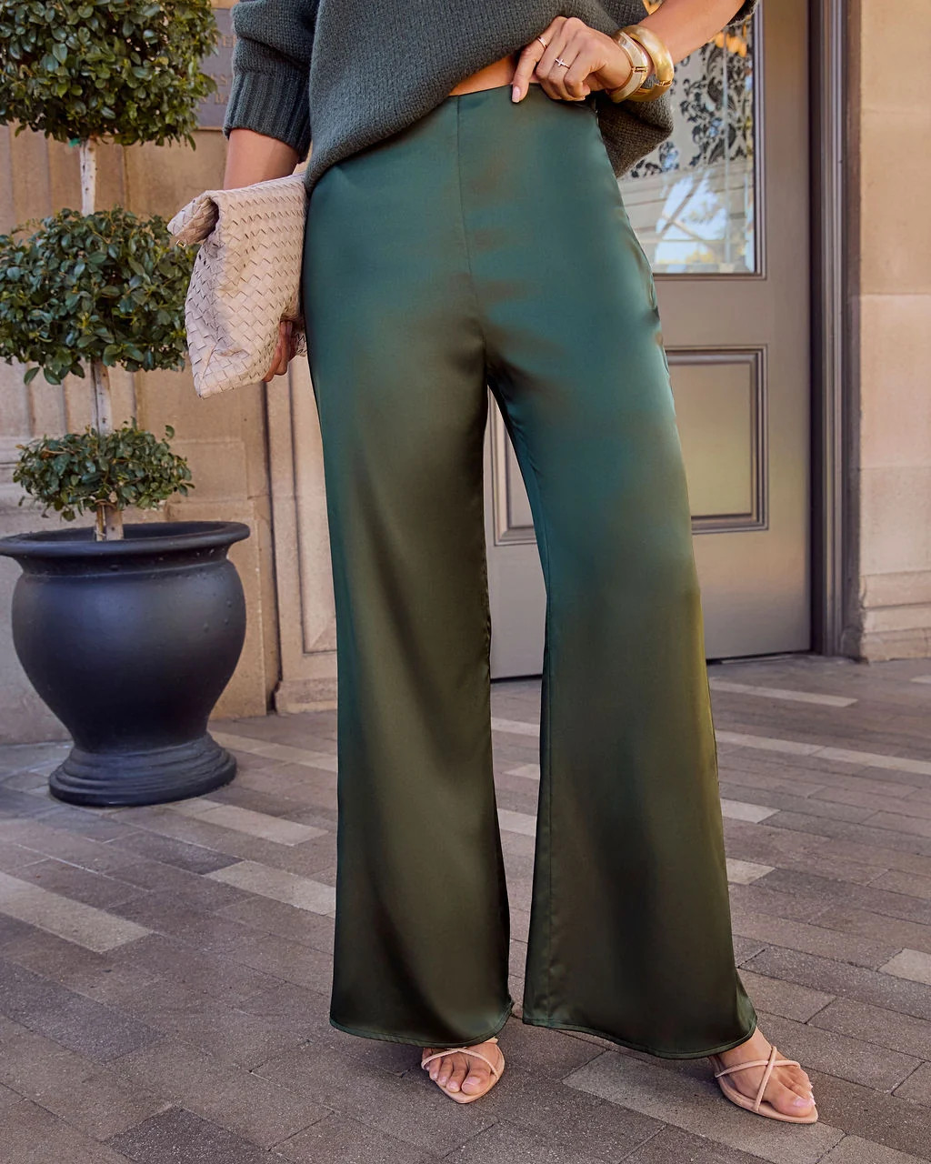 Reyna Satin Wide Leg Pants Green / XS | VICI