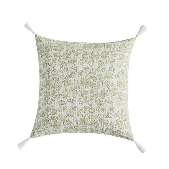 My Texas House 18" x 18" White Floral Block Print Cotton Waffle Decorative Pillow Cover | Walmart (US)