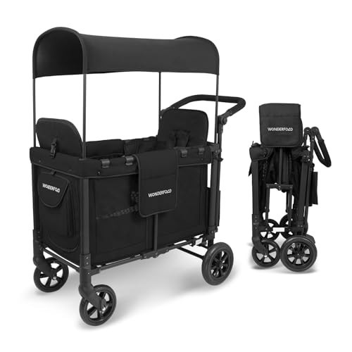 WONDERFOLD W2 Original + Stroller Wagon (2 Seater) - Collapsible Wagon Stroller with Seats with 5-Point Harnesses, Easy-Access Door, and Adjustable Sun Canopy, Black | Amazon (US)