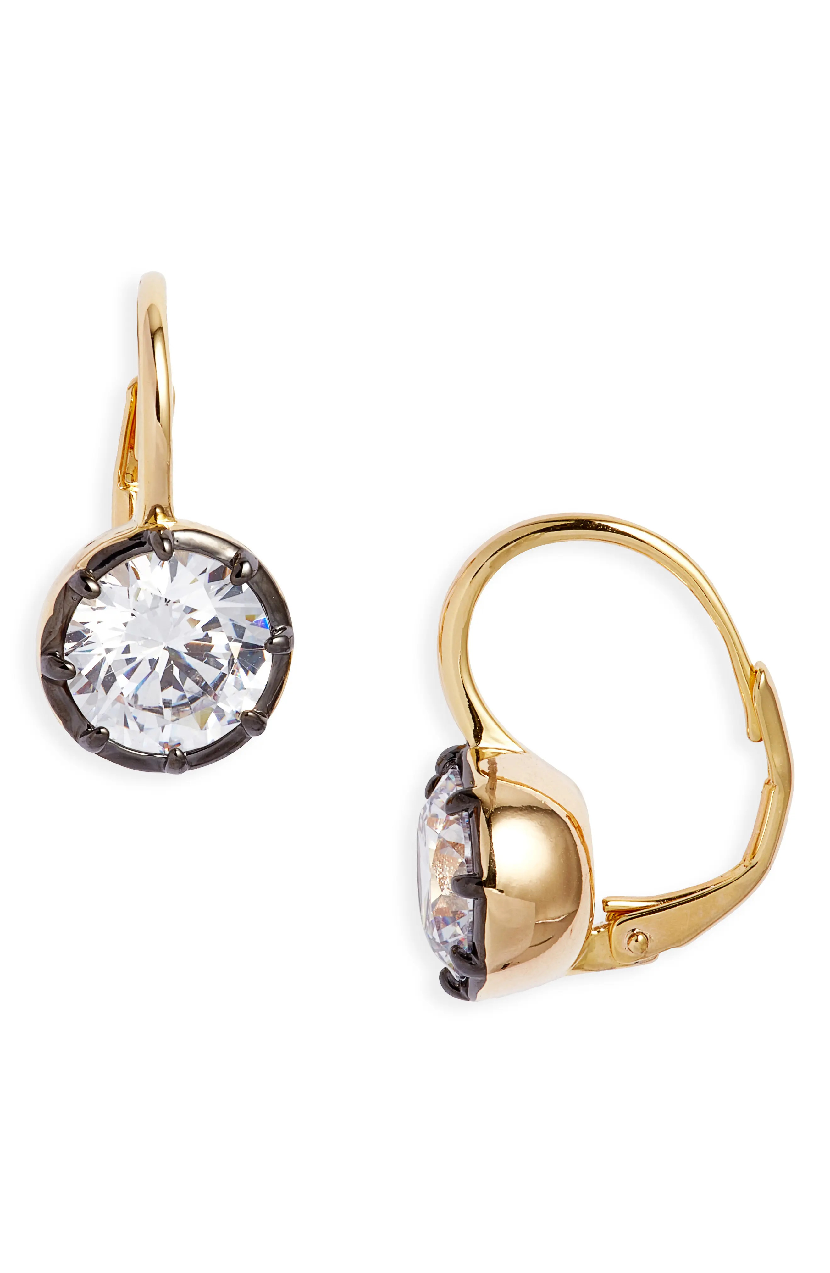 Nordstrom Georgian Cubic Zirconia Lever Back Earrings in Clear- Black- Gold at Nordstrom | Nordstrom