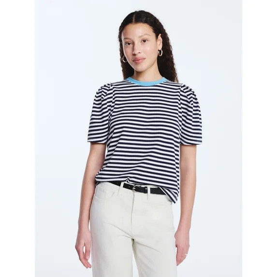 Free Assembly Women's and Women's Plus Crewneck Tee with Puff Sleeves, XS-4X | Walmart (US)