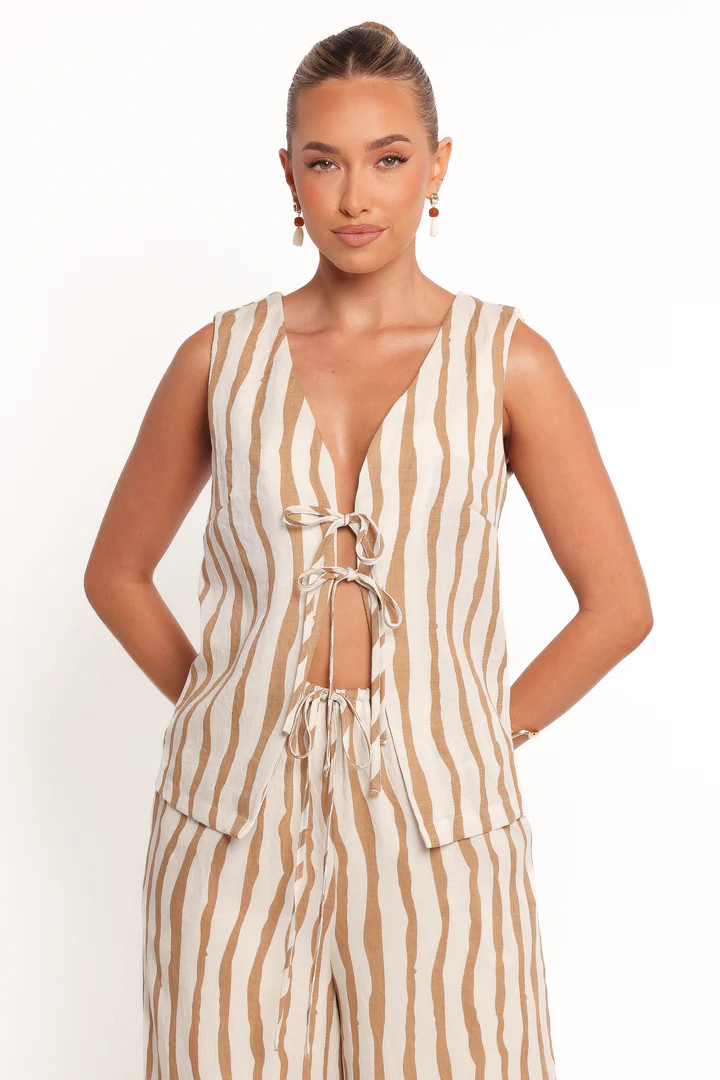 Marmo Tie Vest Top - Tan Stripe | Petal & Pup (US)