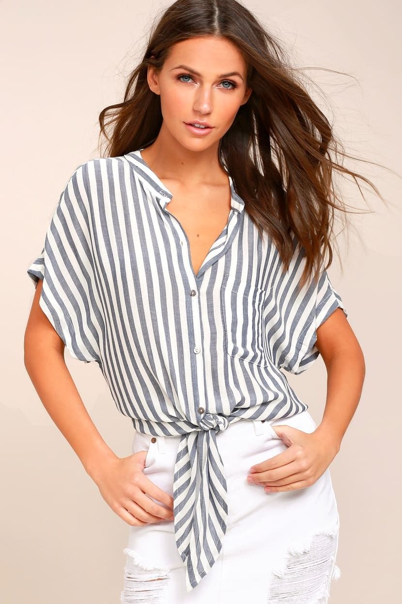 Newport Beach Grey and White Striped Top | memorial day outfit | Fourth of July 4th of july outfit | Lulus (US)
