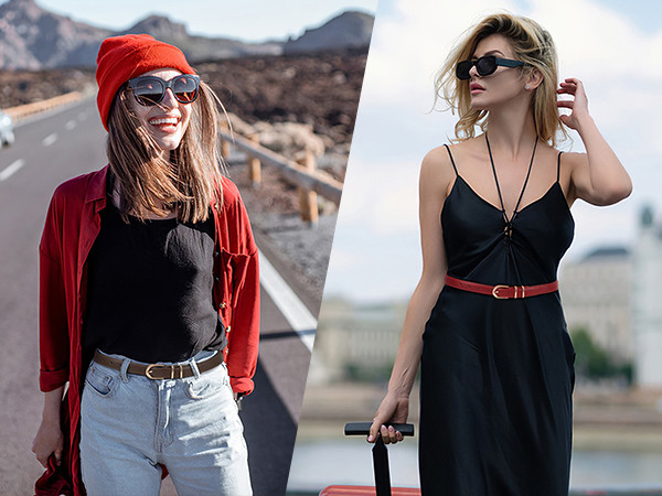 JASGOOD Women Skinny Leather Belt for Jeans Pants Fashion Ladies Thin Belt for Dress with Gold Si... | Amazon (US)