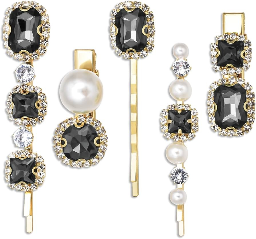 Vintage Hair Clips, Rhinestones Decorative Hair Pins, Handmade Gray Crystal Pearl Hair Barrettes,... | Amazon (US)
