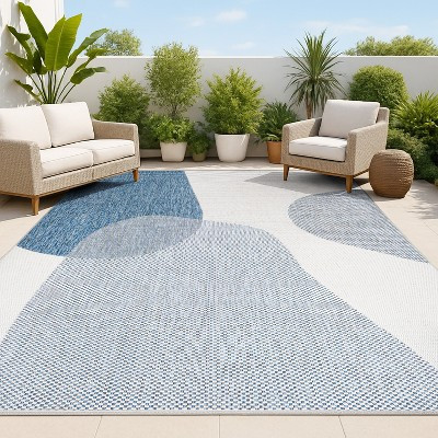 JONATHAN Y Zia Modern Geometric Organic Shapes Cream/Navy 5 ft. x 8 ft. Indoor/Outdoor Area Rug, Non-Shedding, Easy-Clean | Target