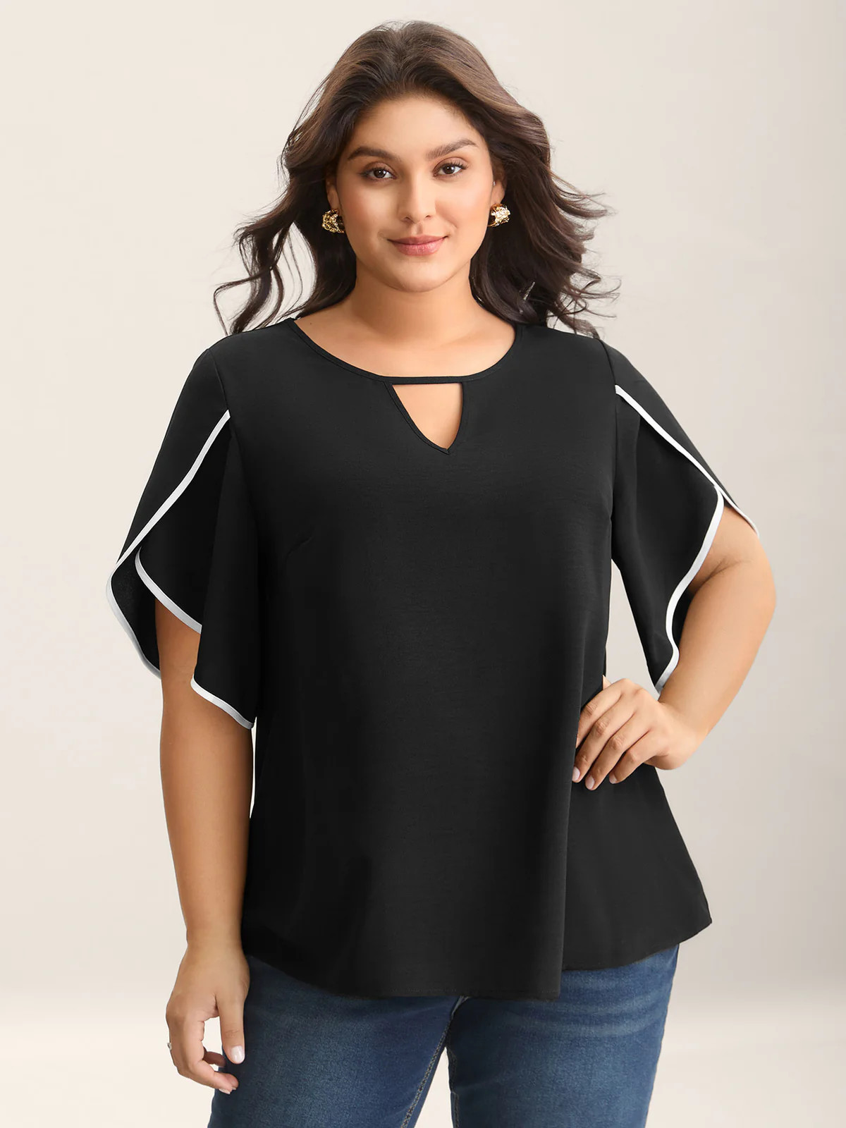 Color Contrast Petal Sleeve Shirt | Bloomchic