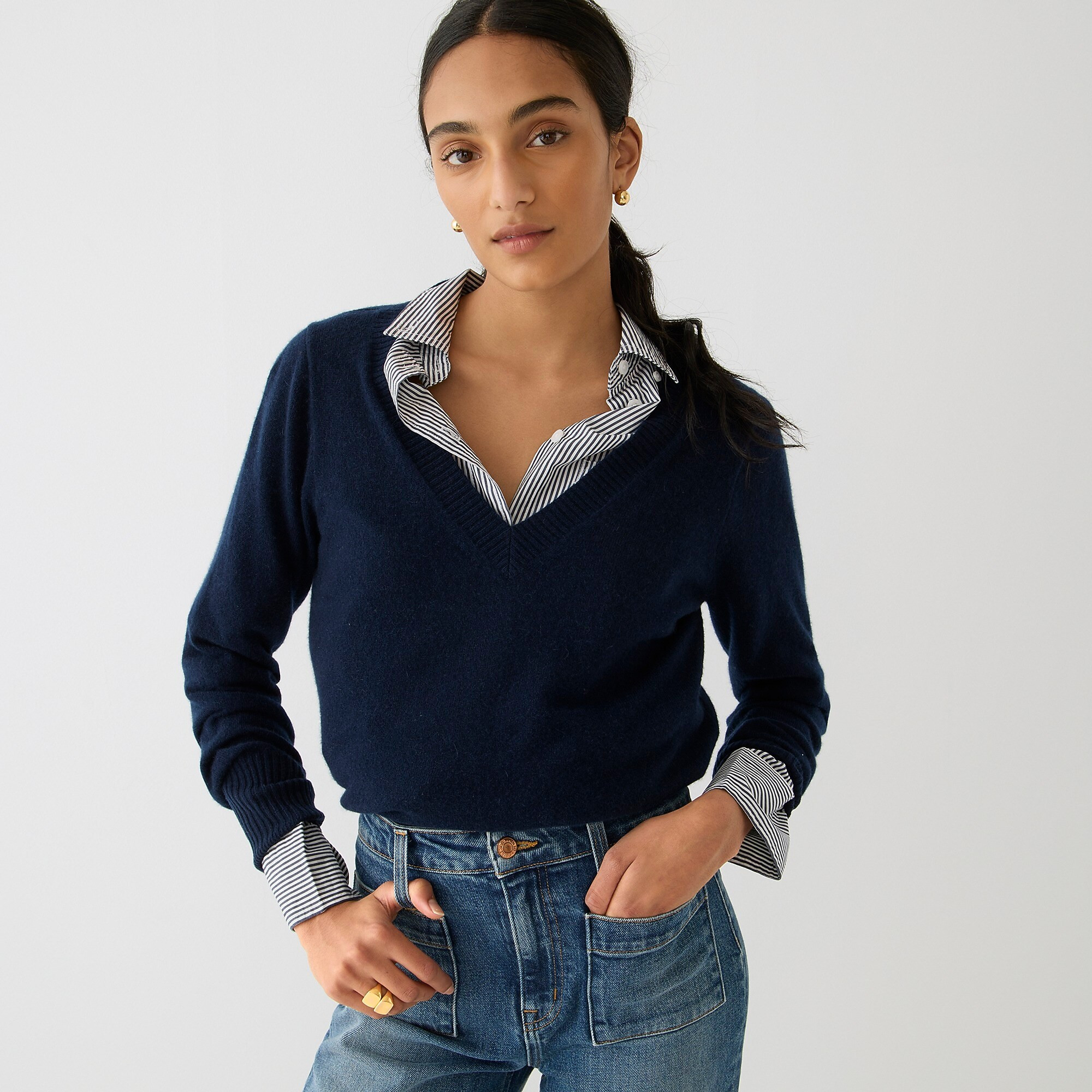 Cashmere cropped V-neck sweater | J. Crew US