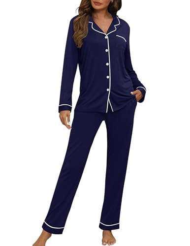 HNG Pyjamas Set For Women Bridesmaid Pajamas Loungewear Sets Woman Navy Blue, M | Amazon (US)