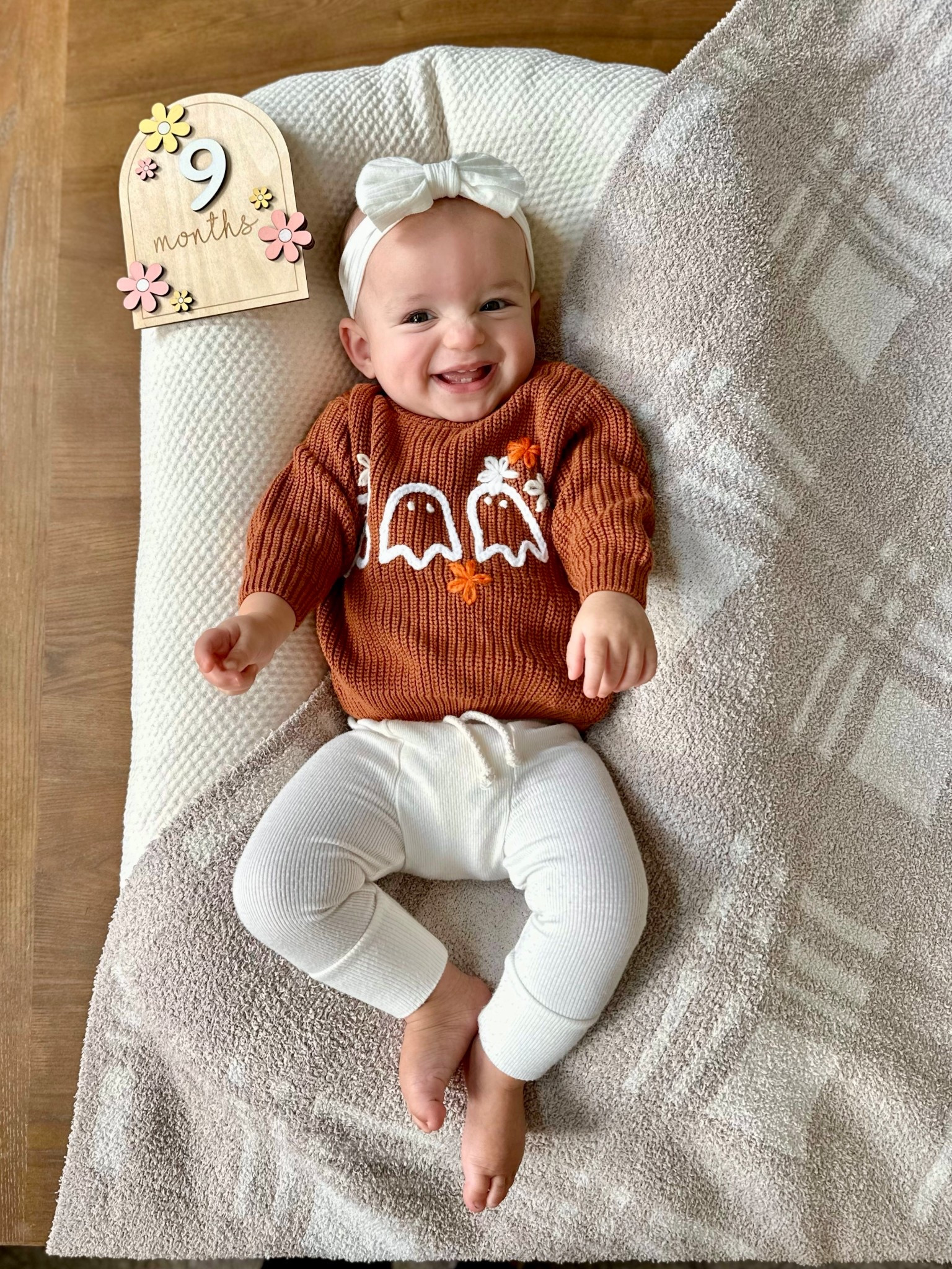 I am 9️⃣ months old! I found my scrunchy smile! I love cruising all over the house in my walker & pulling all the night lights out of the outlets 🙃 I can do an army crawl if I really want something, like a remote. I’m getting my 5th tooth! My favorite things are going for walks & taking a bath. I am VERY vocal & love a good scream, whether I’m excited or upset. I am definitely a force to be reckoned with compared to my older brothers! 😝

#9monthsold #babymilestone #babyphotography #fallbaby #cutebaby #babygirlstyle #momlife #milestonephoto #babyootd #babylove 

#LTKHalloween #LTKBaby #LTKSeasonal
