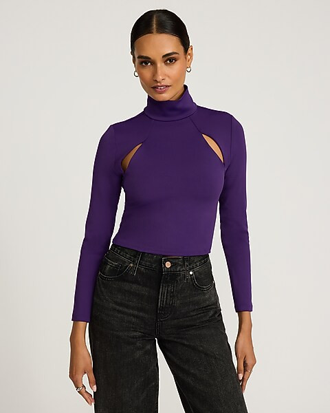 Body Contour High Compression Mock Neck Cutout Cropped Tee | Express