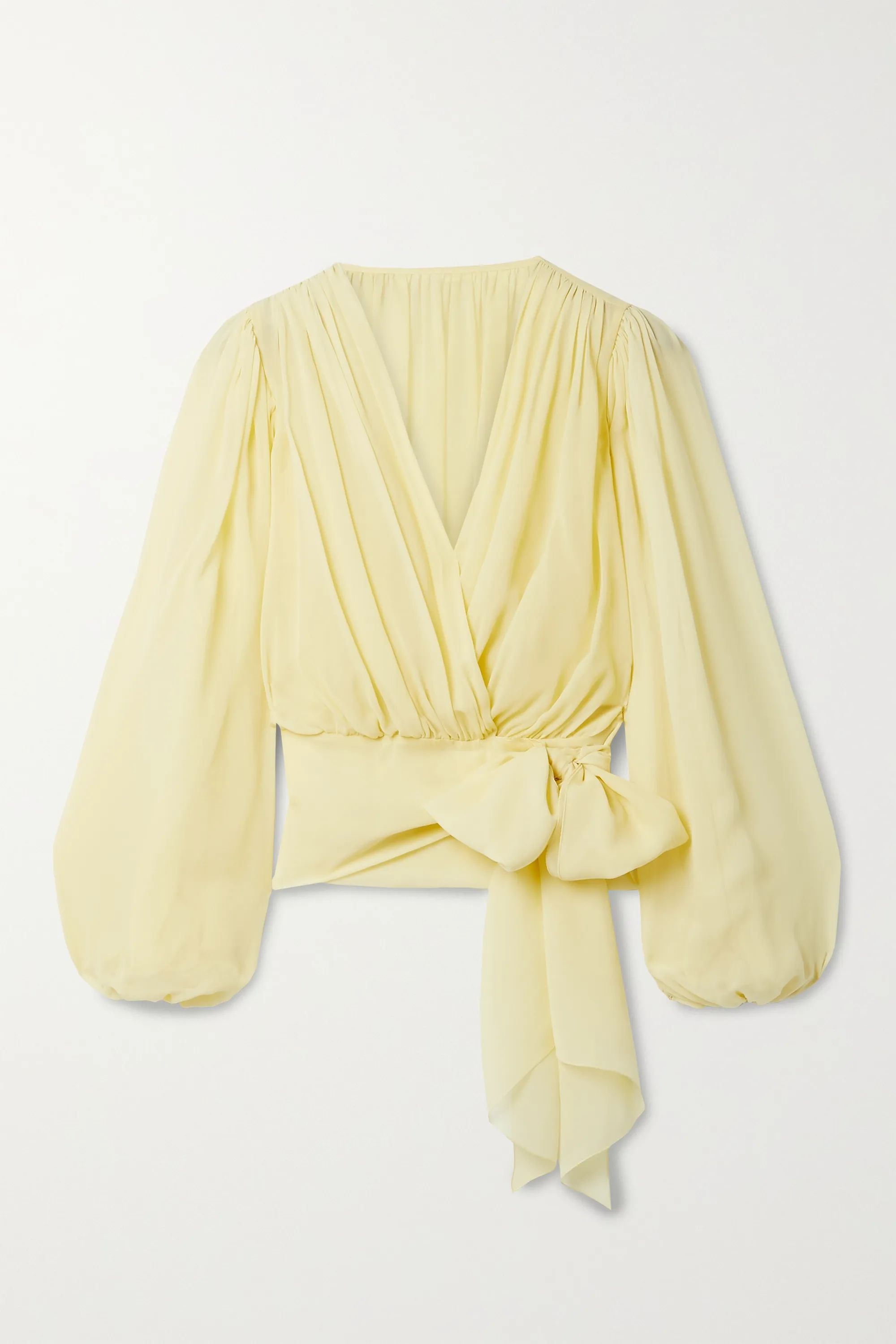 Pastel yellow Silk-chiffon wrap top | Dolce & Gabbana | NET-A-PORTER | NET-A-PORTER (US)